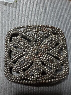 Silver-Tone Beaded Floral Square Belt Buckle - Women's Accessory